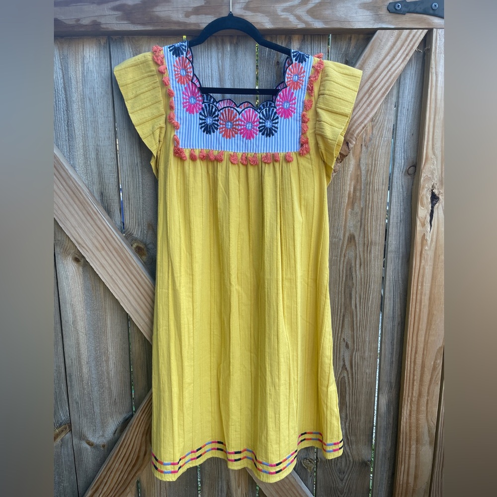 THML Yellow mini Dress with Floral Embroidery